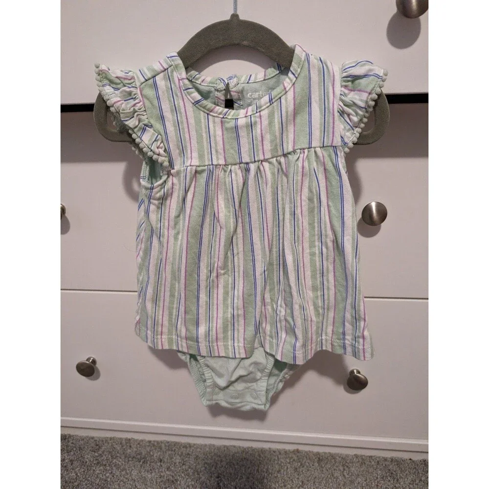 Carter's Green Striped One Piece Onesie/Romper 12-18